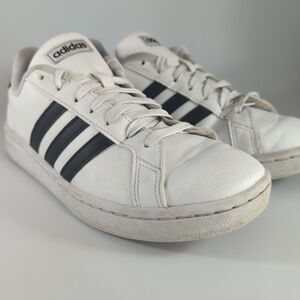 Adidas Shoe Men Leather White Black Stripes Sneakers Athletic Sz 8